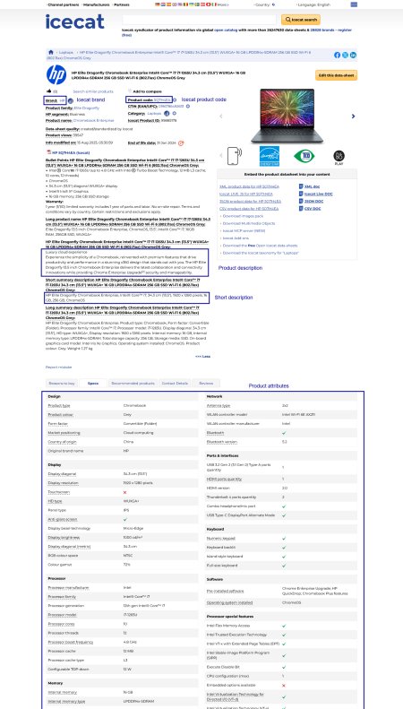 Product data at the catalog